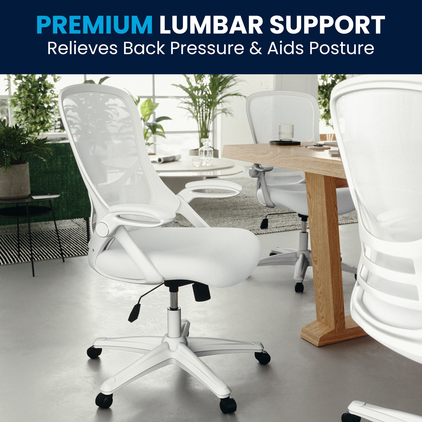 Porter High Back White Mesh Ergonomic Swivel Office Chair with White Frame and Flip-up Arms White