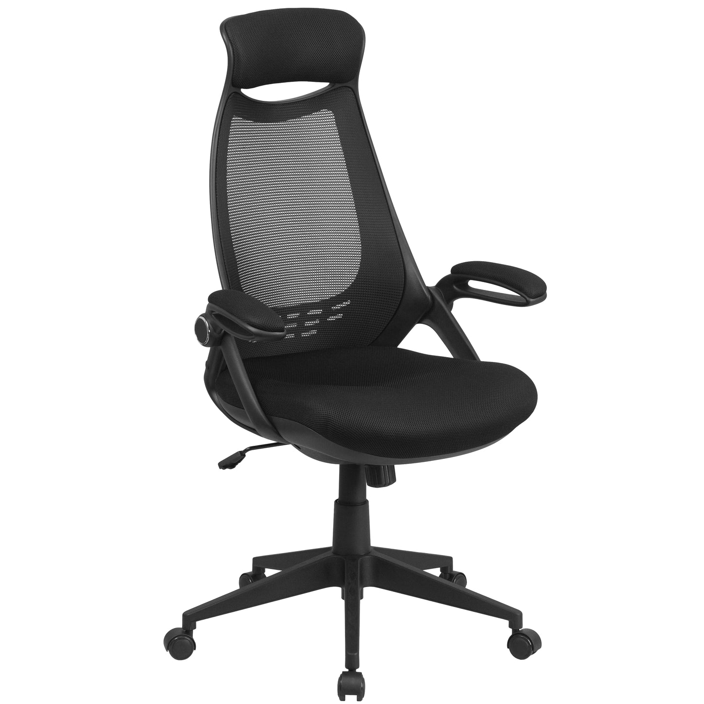 Ivan High Back Black Mesh Executive Swivel Office Chair with Flip-Up Arms Black Mesh