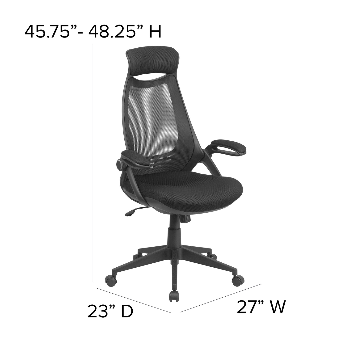 Ivan High Back Black Mesh Executive Swivel Office Chair with Flip-Up Arms Black Mesh