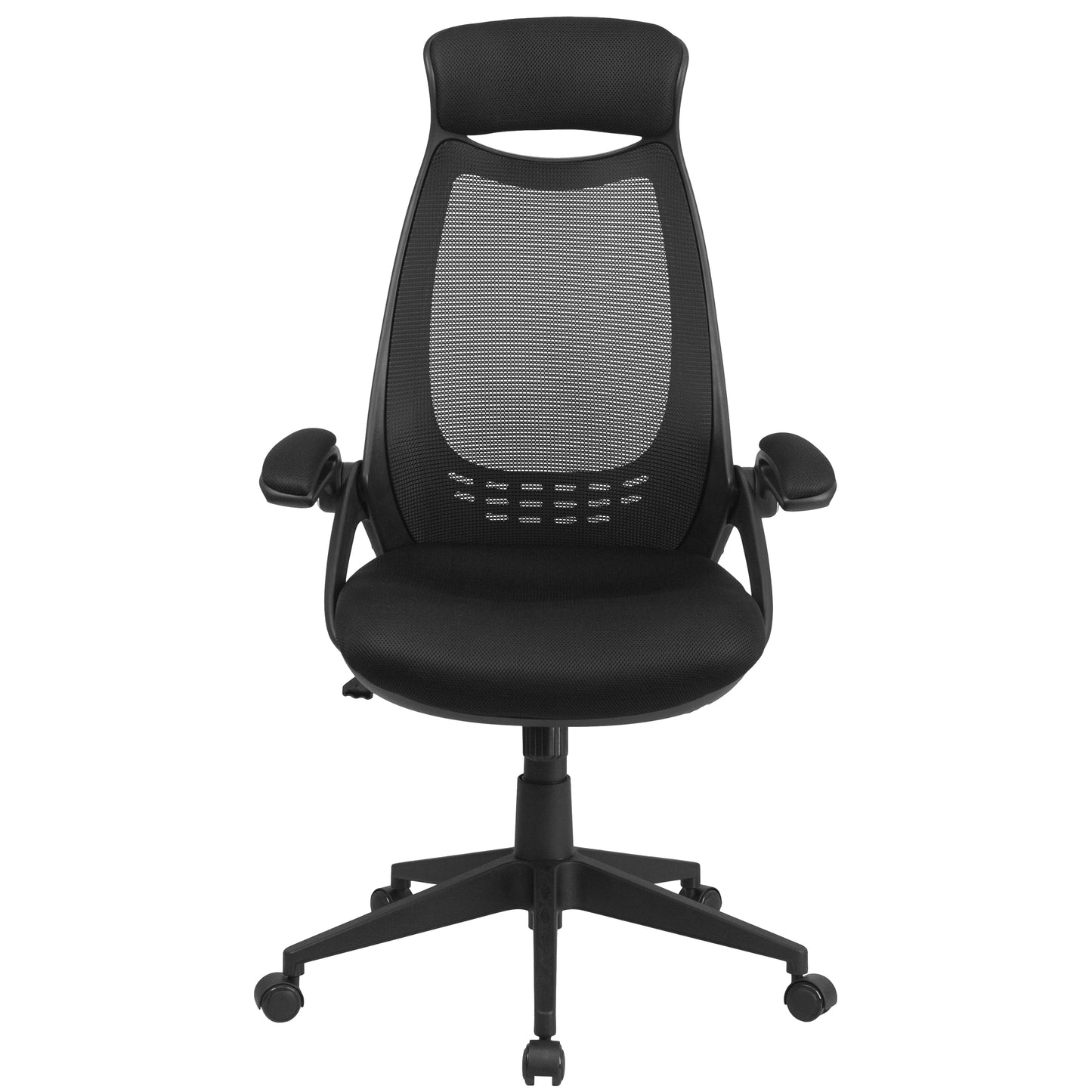Ivan High Back Black Mesh Executive Swivel Office Chair with Flip-Up Arms Black Mesh
