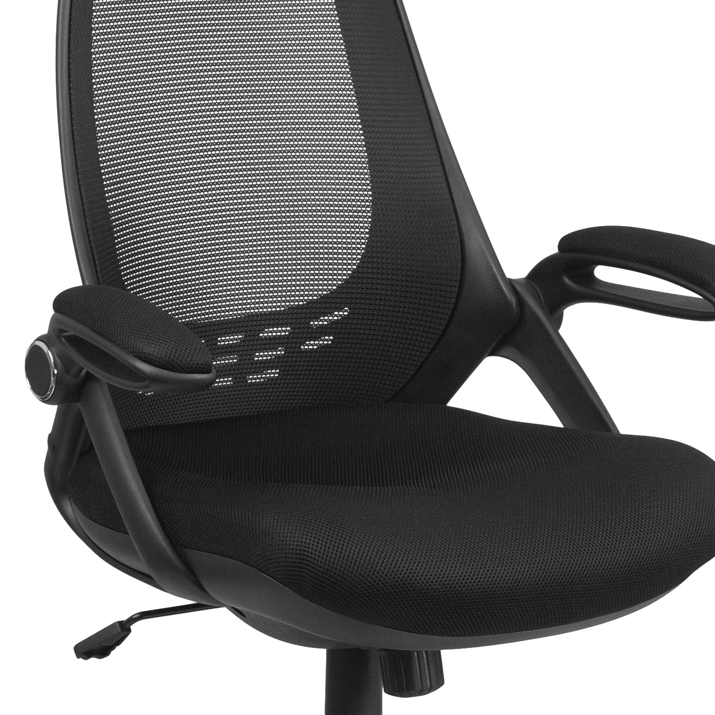 Ivan High Back Black Mesh Executive Swivel Office Chair with Flip-Up Arms Black Mesh