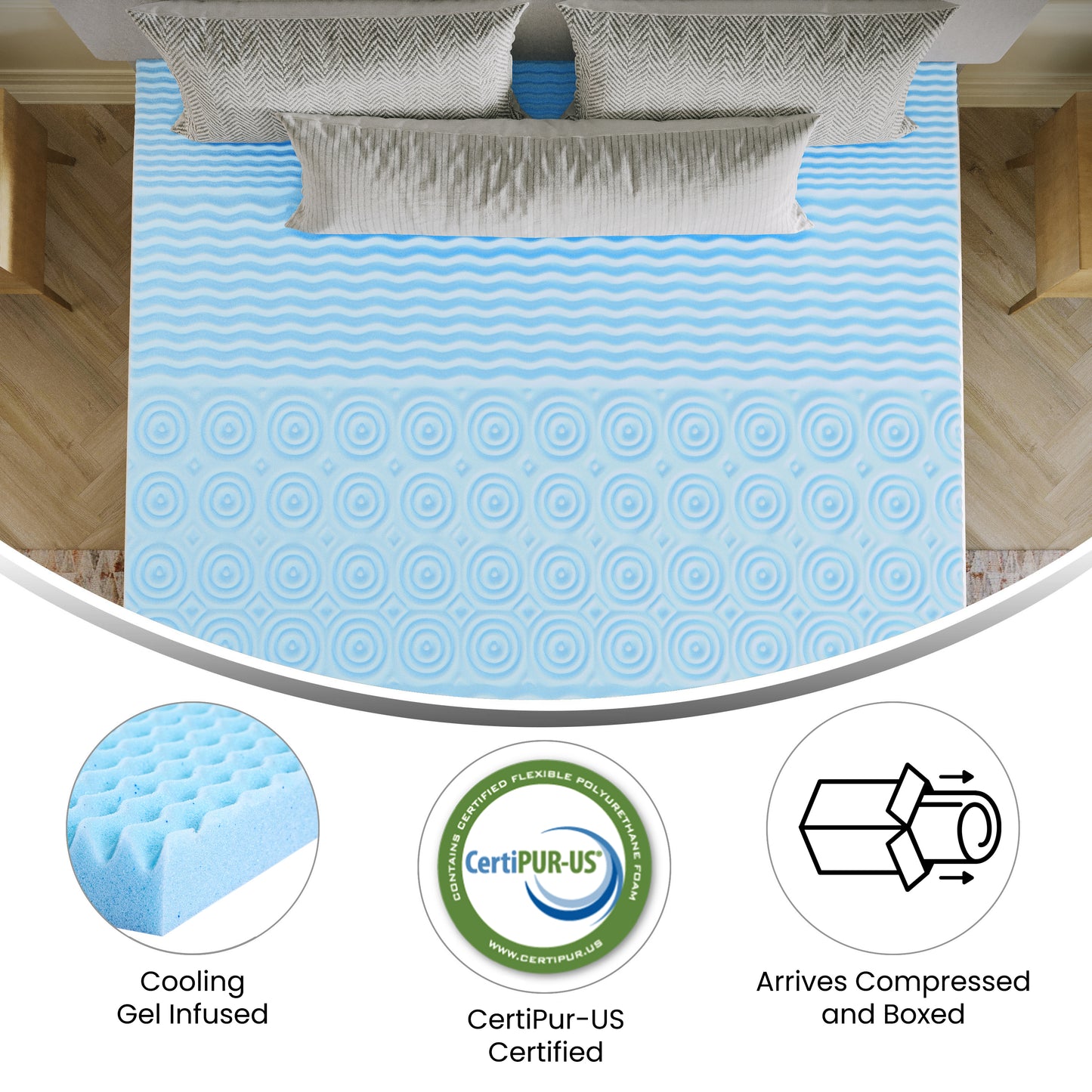 Capri Comfortable Sleep 2 Inch Cooling Gel Infused 5-Zone California King Memory Foam Mattress Topper with CertiPUR-US Certified Foam Green
