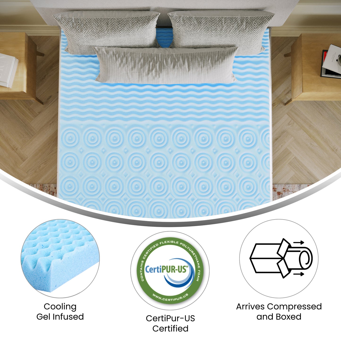 Capri Comfortable Sleep 2 Inch Cooling Gel Infused 5-Zone Full Memory Foam Mattress Topper with CertiPUR-US Certified Foam Green HLC-5ZONE-FULL-2-GG