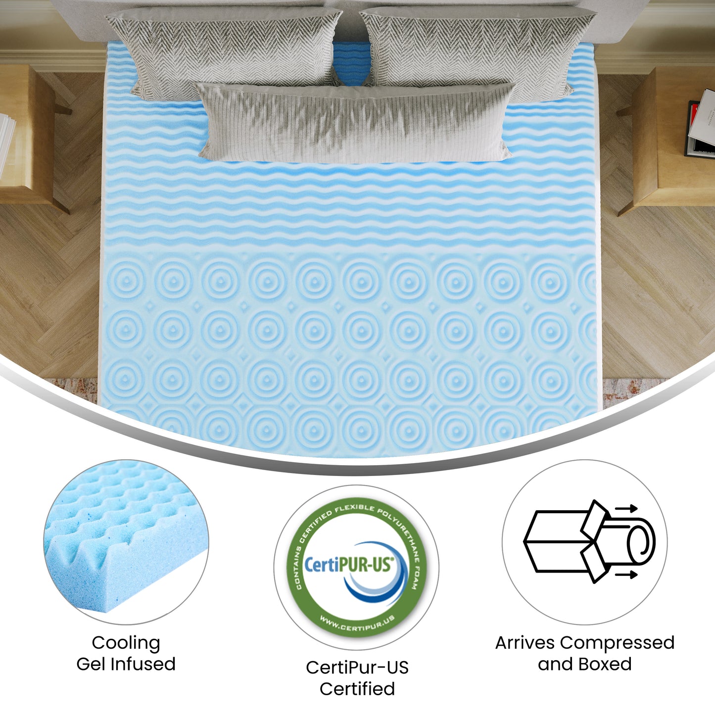 Capri Comfortable Sleep 2 Inch Cooling Gel Infused 5-Zone Queen Memory Foam Mattress Topper with CertiPUR-US Certified Foam Green HLC-5ZONE-QUEEN-2-GG