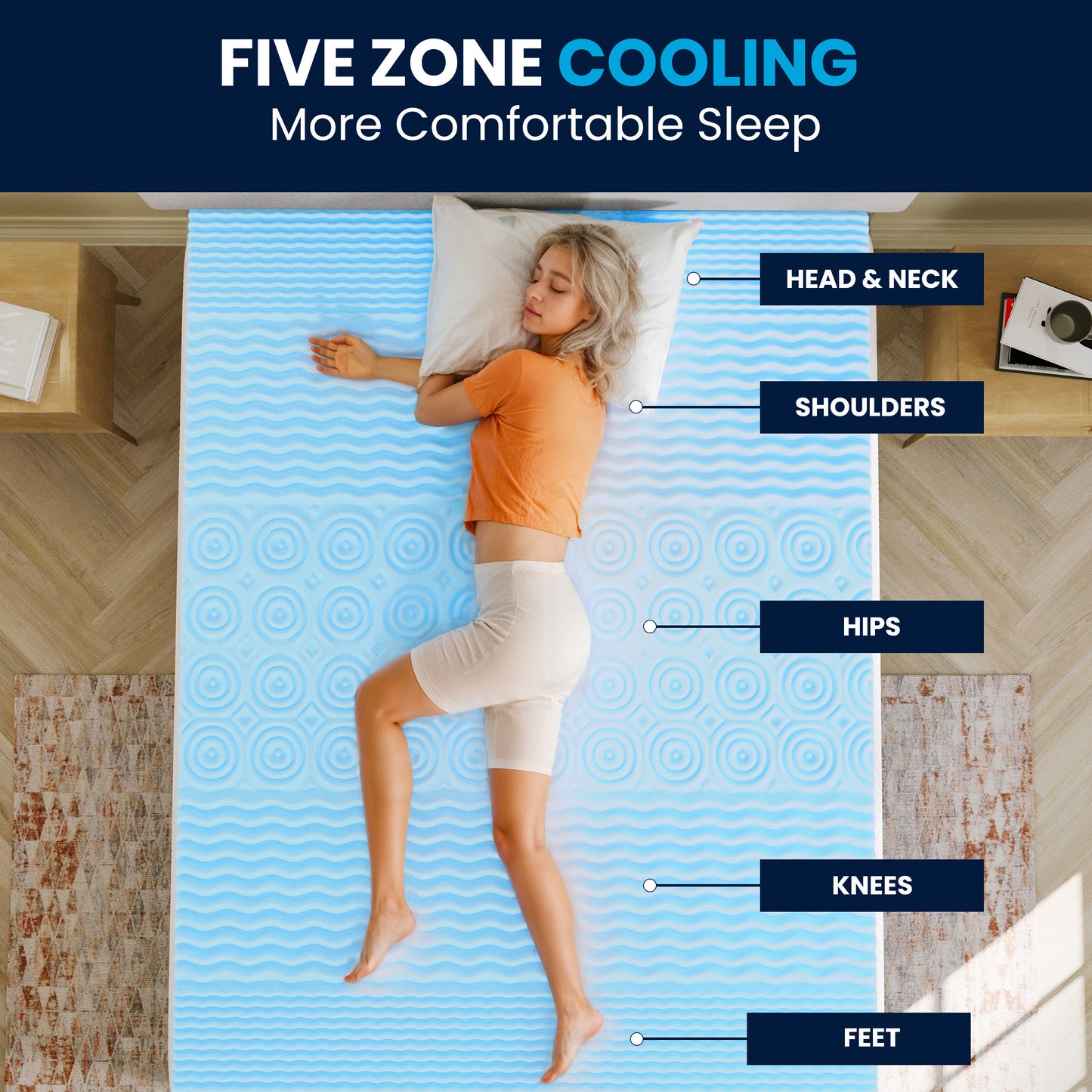 Capri Comfortable Sleep 2 Inch Cooling Gel Infused 5-Zone Queen Memory Foam Mattress Topper with CertiPUR-US Certified Foam Green HLC-5ZONE-QUEEN-2-GG