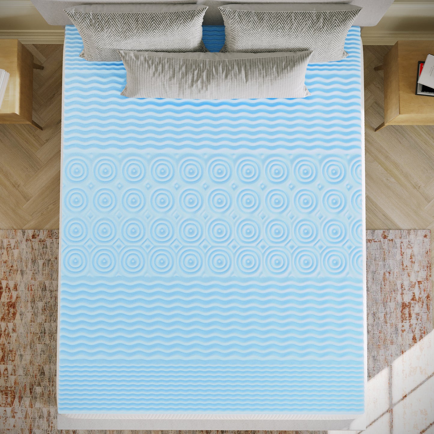 Capri Comfortable Sleep 2 Inch Cooling Gel Infused 5-Zone Queen Memory Foam Mattress Topper with CertiPUR-US Certified Foam Green HLC-5ZONE-QUEEN-2-GG