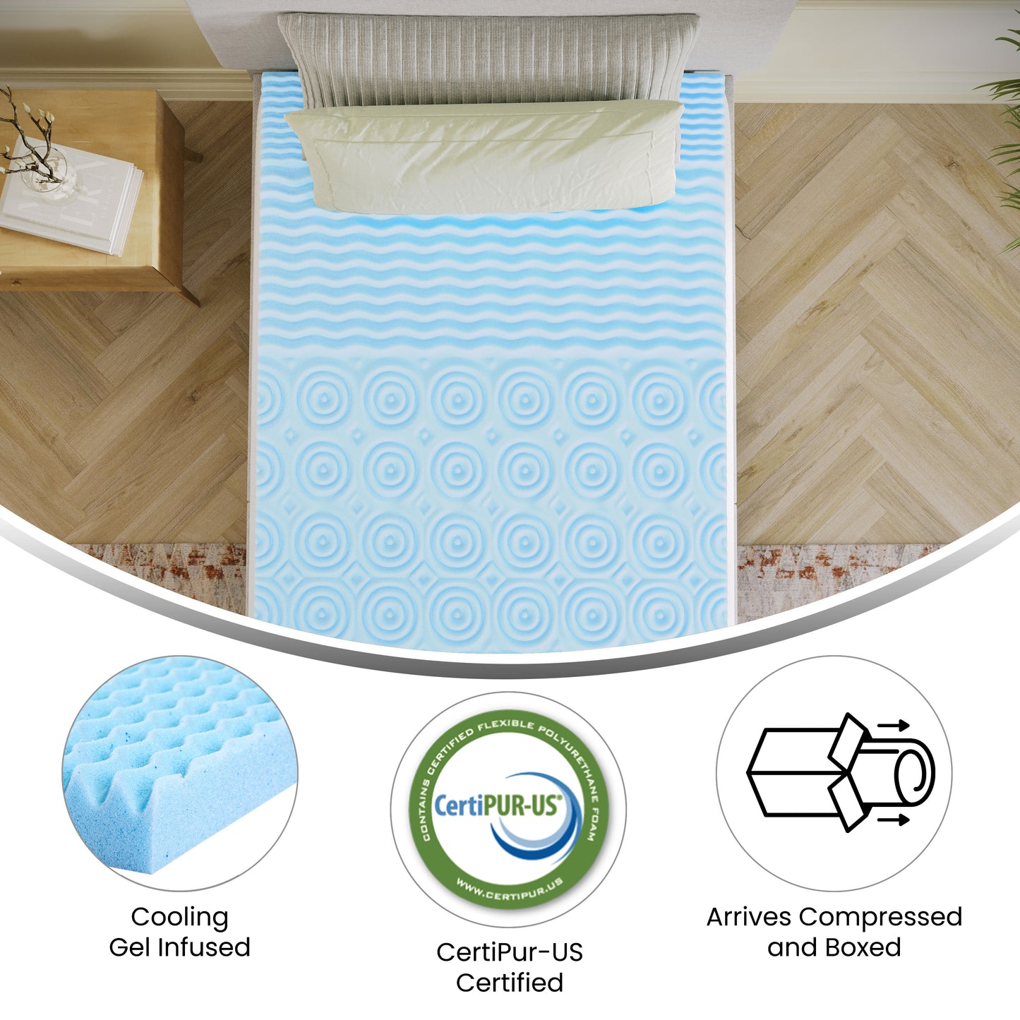 Capri Comfortable Sleep 2 Inch Cooling Gel Infused 5-Zone Twin Memory Foam Mattress Topper with CertiPUR-US Certified Foam Green
