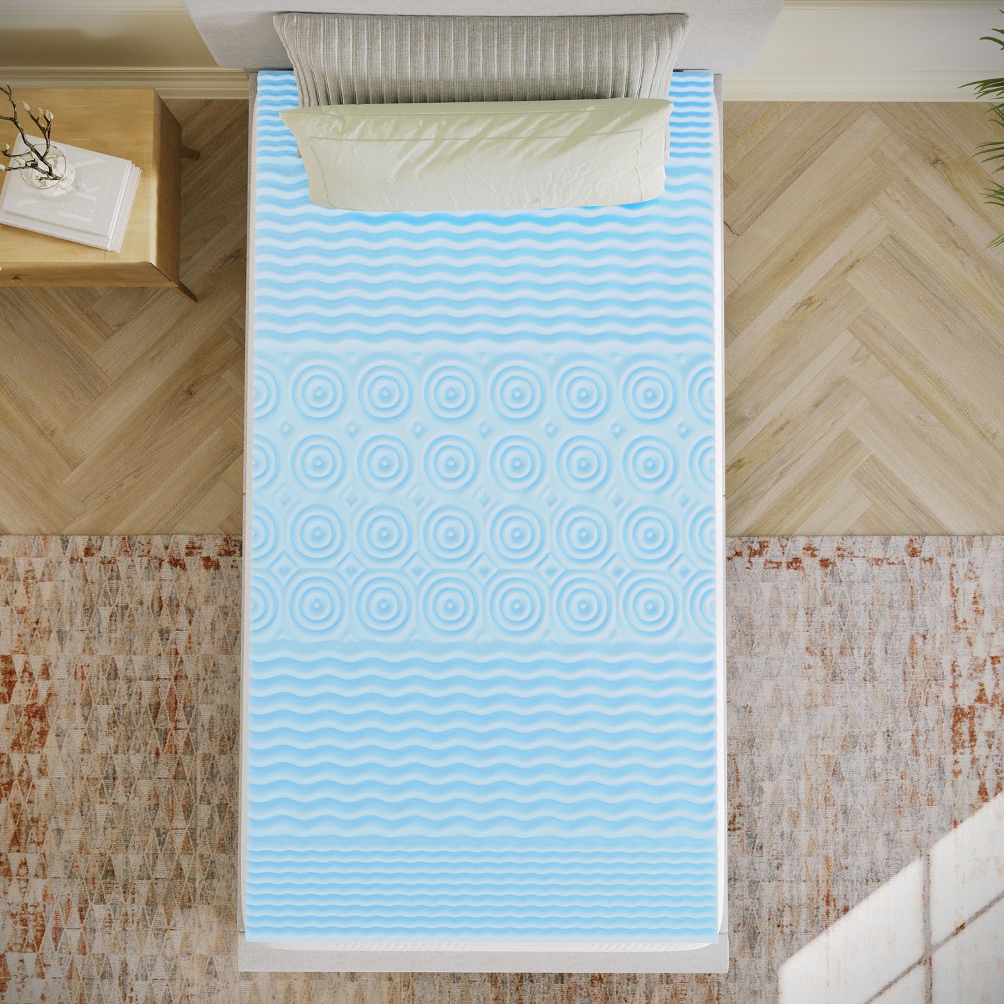 Capri Comfortable Sleep 2 Inch Cooling Gel Infused 5-Zone Twin Memory Foam Mattress Topper with CertiPUR-US Certified Foam Green
