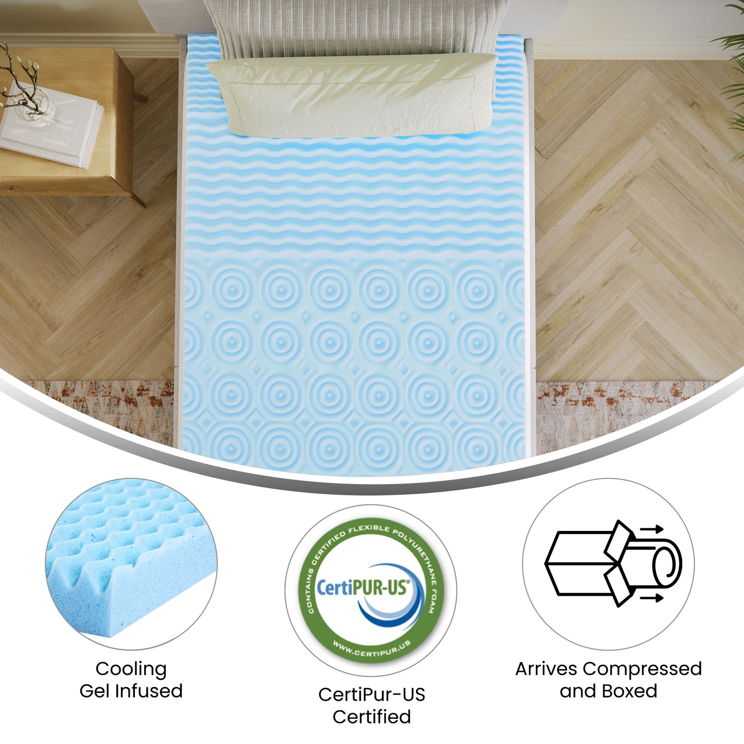 Capri Comfortable Sleep 2 Inch Cooling Gel Infused 5-Zone Twin XL Memory Foam Mattress Topper with CertiPUR-US Certified Foam Green