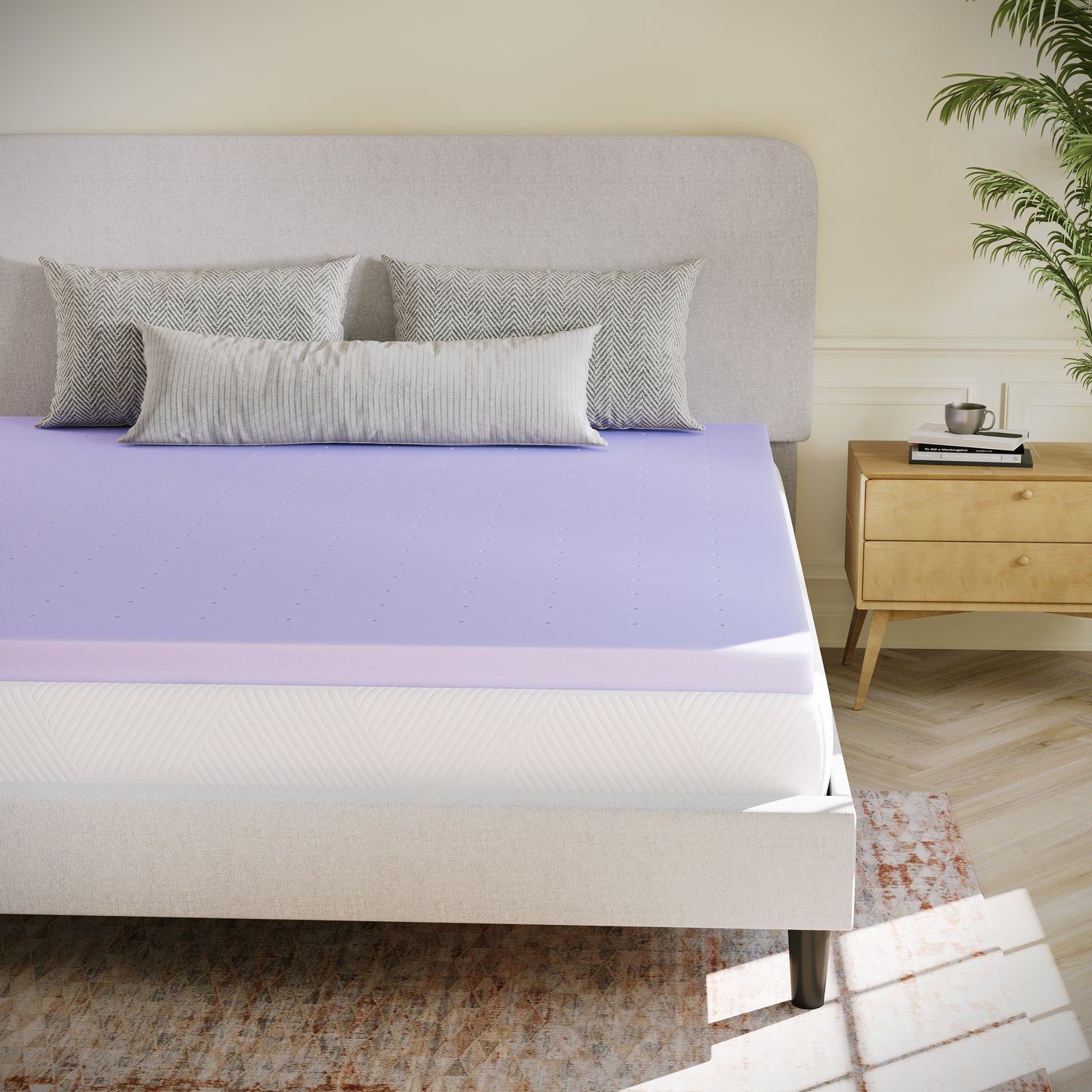 Capri Comfortable Sleep 3 Inch Lavender Infused Queen Memory Foam Mattress Topper with Ventilated Design and CertiPUR-US Certified Foam Purple
