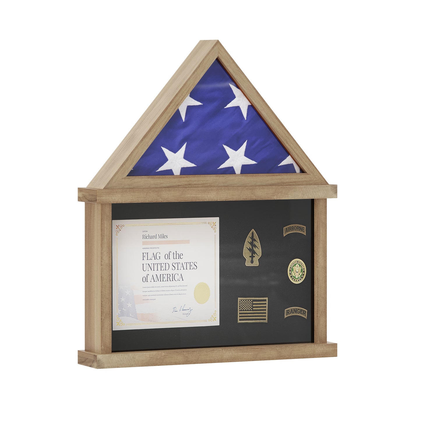 Quincy Flag and Certificate Display Case, Solid Pine Wood Flag Shadow Box Fits 3x5 Folded Flag, Weathered Wood Finish Weathered HMHD-22M142Y-WEATH-GG
