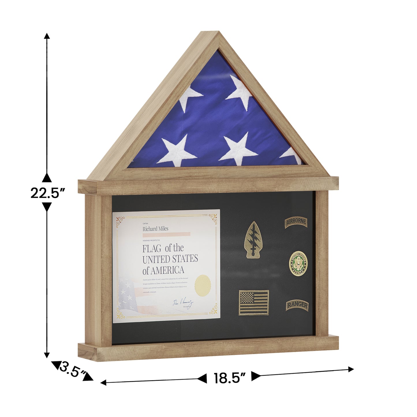 Quincy Flag and Certificate Display Case, Solid Pine Wood Flag Shadow Box Fits 3x5 Folded Flag, Weathered Wood Finish Weathered HMHD-22M142Y-WEATH-GG