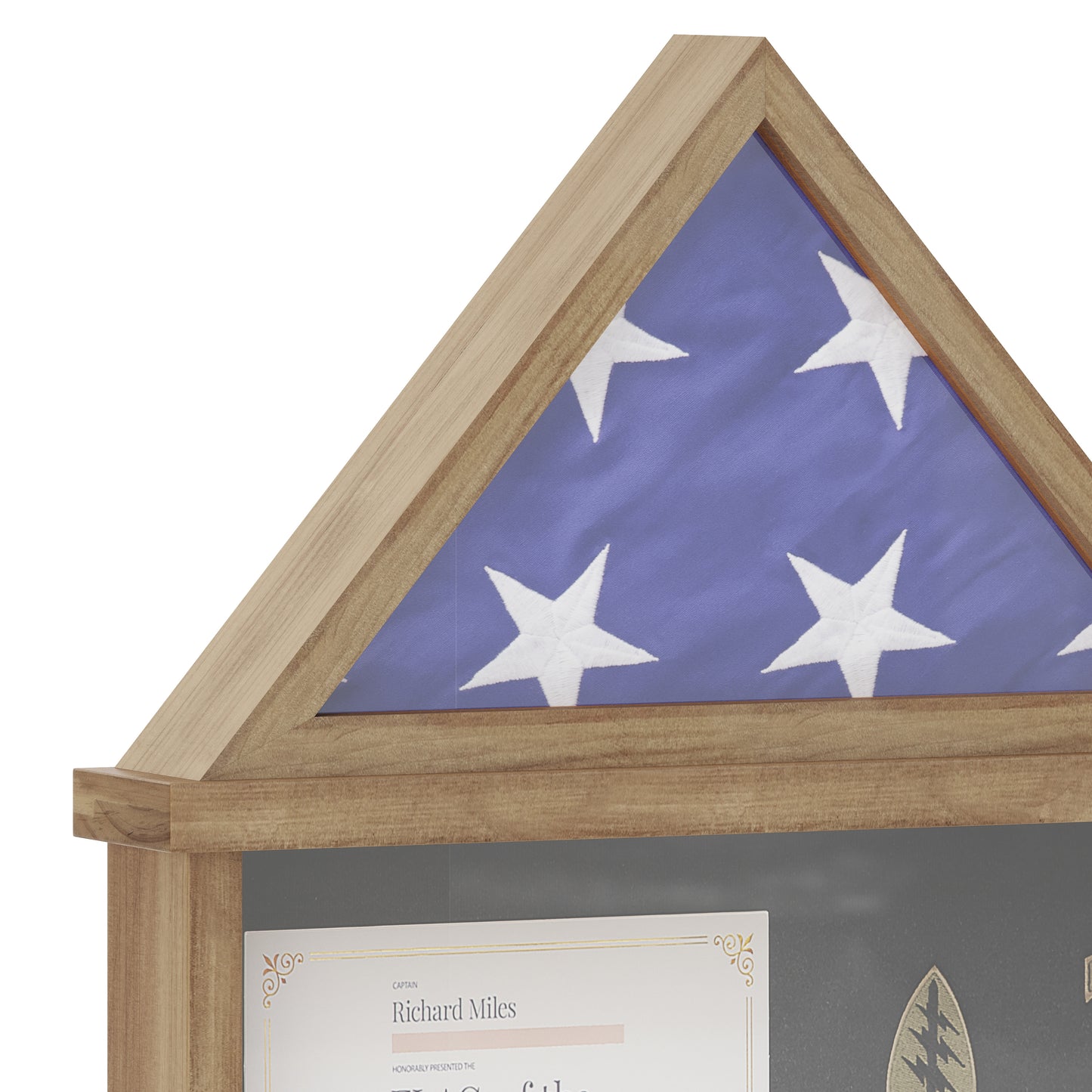 Quincy Flag and Certificate Display Case, Solid Pine Wood Flag Shadow Box Fits 3x5 Folded Flag, Weathered Wood Finish Weathered HMHD-22M142Y-WEATH-GG