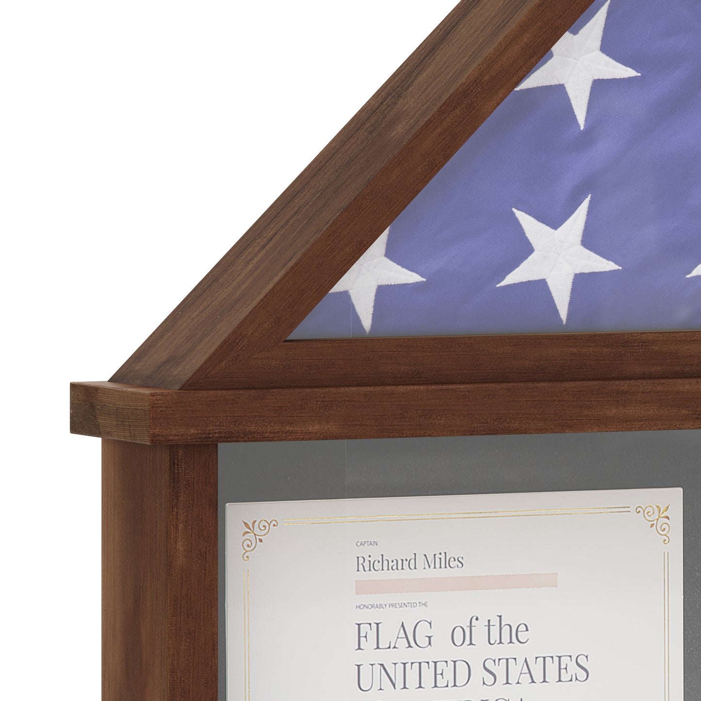 Quincy Flag and Certificate Display Case, Solid Pine Wood Flag Shadow Box Fits 9x5 Folded Burial Flag, Dark Brown Finish Dark Brown