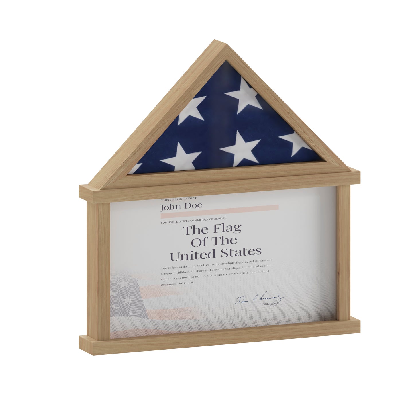 Quincy Flag and Certificate Display Case, Solid Pine Wood Flag Shadow Box Fits 9x5 Folded Burial Flag, Weathered Wood Finish Weathered