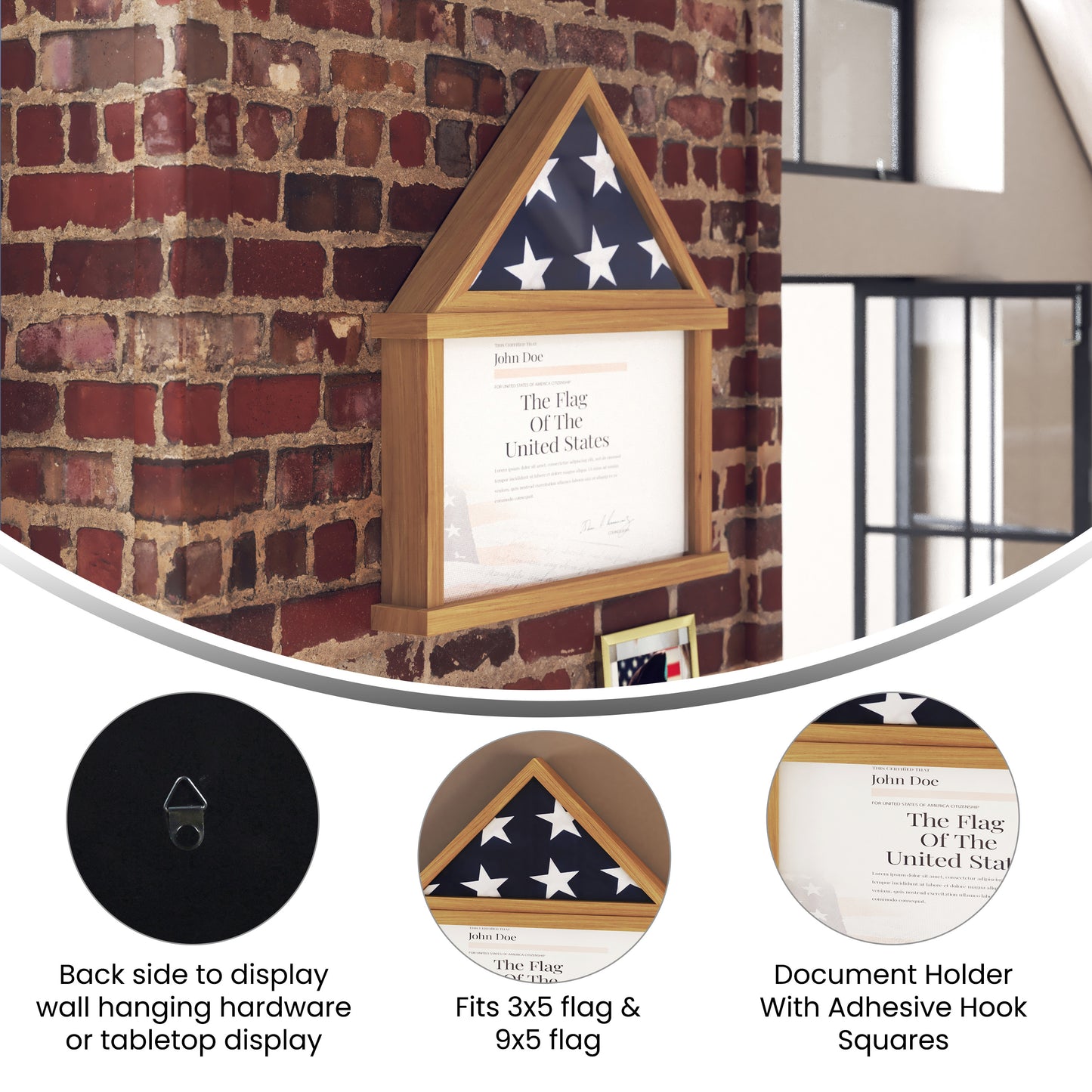 Quincy Flag and Certificate Display Case, Solid Pine Wood Flag Shadow Box Fits 9x5 Folded Burial Flag, Weathered Wood Finish Weathered