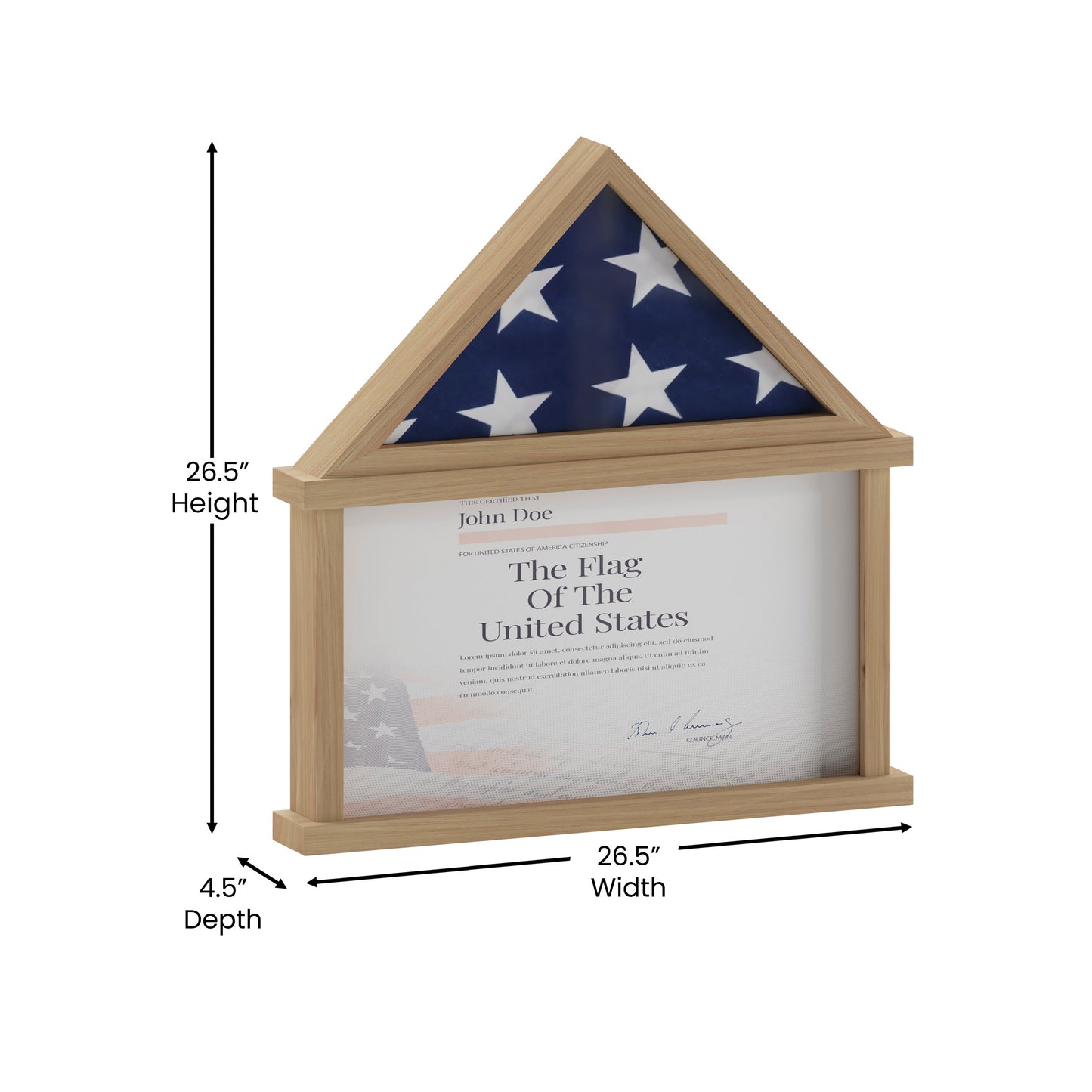 Quincy Flag and Certificate Display Case, Solid Pine Wood Flag Shadow Box Fits 9x5 Folded Burial Flag, Weathered Wood Finish Weathered