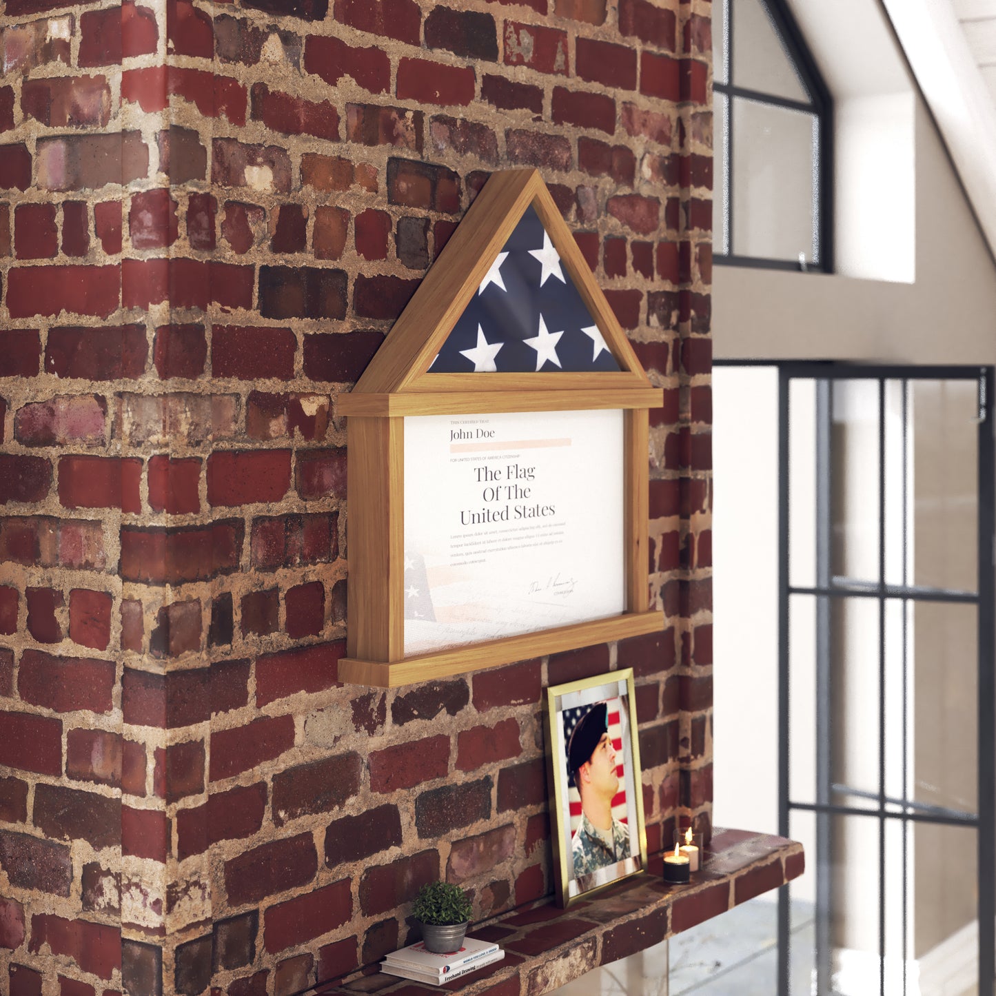 Quincy Flag and Certificate Display Case, Solid Pine Wood Flag Shadow Box Fits 9x5 Folded Burial Flag, Weathered Wood Finish Weathered
