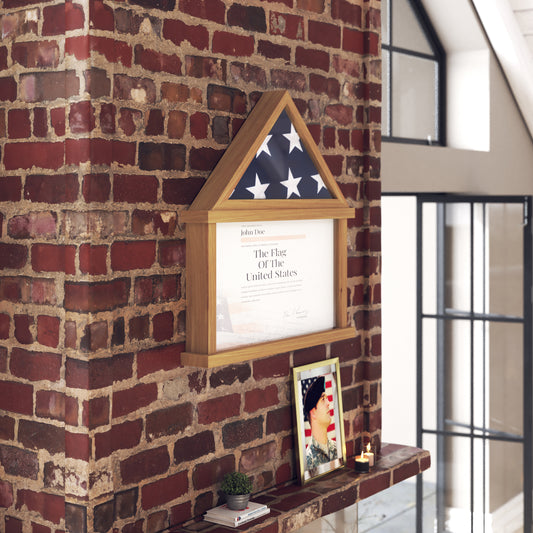 Quincy Flag and Certificate Display Case, Solid Pine Wood Flag Shadow Box Fits 9x5 Folded Burial Flag, Weathered Wood Finish Weathered