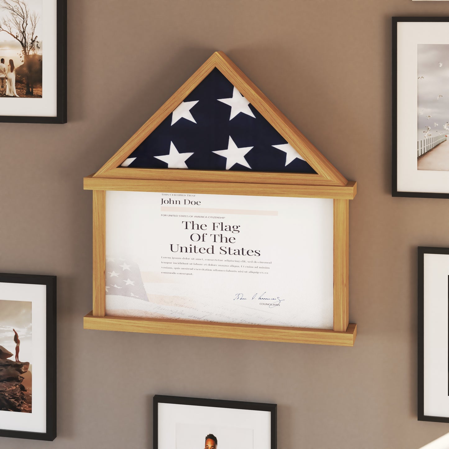 Quincy Flag and Certificate Display Case, Solid Pine Wood Flag Shadow Box Fits 9x5 Folded Burial Flag, Weathered Wood Finish Weathered