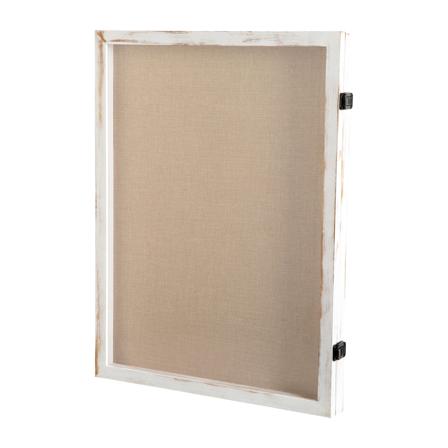 Peyton 18x24 Shadow Box Display Case with Linen Liner, 8 Push Pins and Solid Pine Wood Frame in Whitewash White Wash HMHD-23M012YBN-WHTWSH-1824-GG
