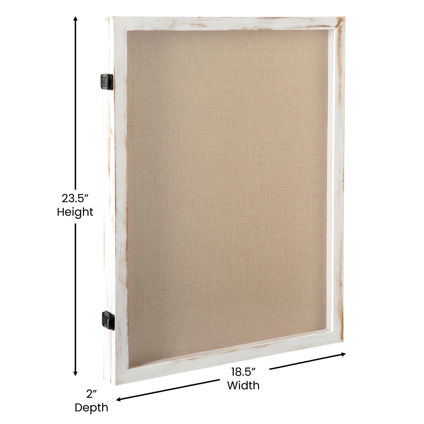 Peyton 18x24 Shadow Box Display Case with Linen Liner, 8 Push Pins and Solid Pine Wood Frame in Whitewash White Wash HMHD-23M012YBN-WHTWSH-1824-GG