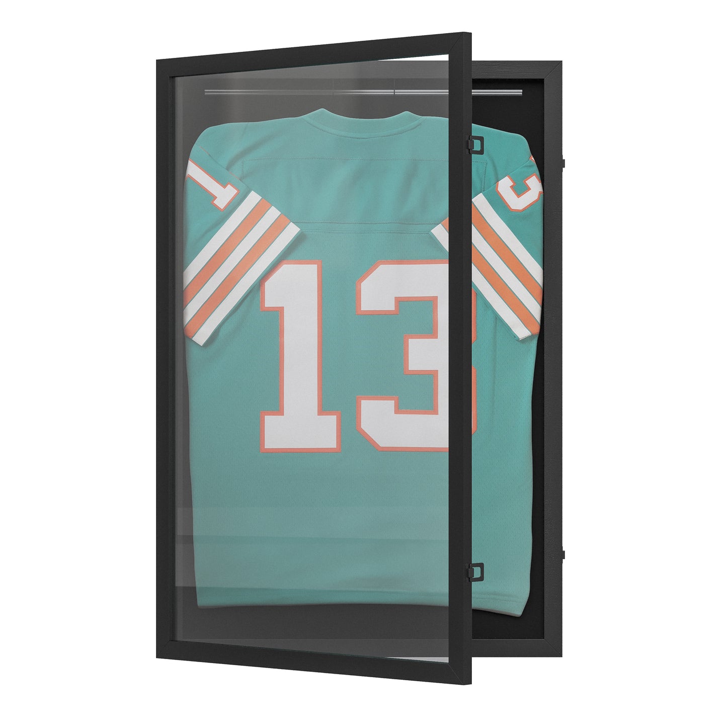 Banks 24x36 Jersey Display Case with Solid Pine Wood Frame, UV Treated Acrylic Window, Velvet Backing Board, and Anti-Theft Lock in Black Black