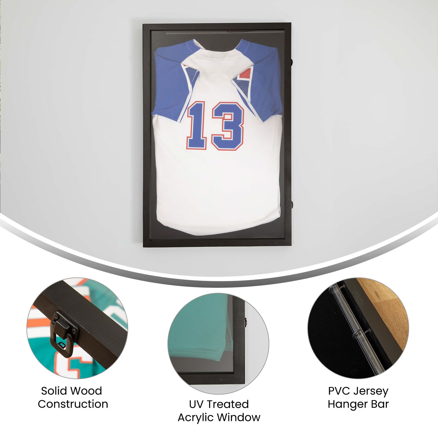 Banks 24x36 Jersey Display Case with Solid Pine Wood Frame, UV Treated Acrylic Window, Velvet Backing Board, and Anti-Theft Lock in Black Black