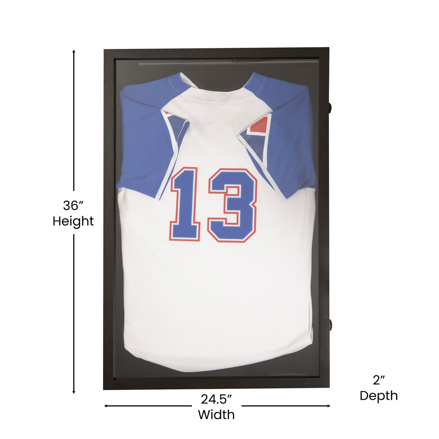 Banks 24x36 Jersey Display Case with Solid Pine Wood Frame, UV Treated Acrylic Window, Velvet Backing Board, and Anti-Theft Lock in Black Black