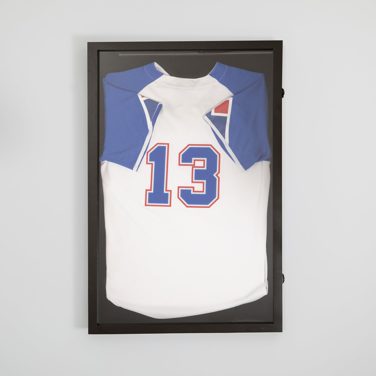 Banks 24x36 Jersey Display Case with Solid Pine Wood Frame, UV Treated Acrylic Window, Velvet Backing Board, and Anti-Theft Lock in Black Black