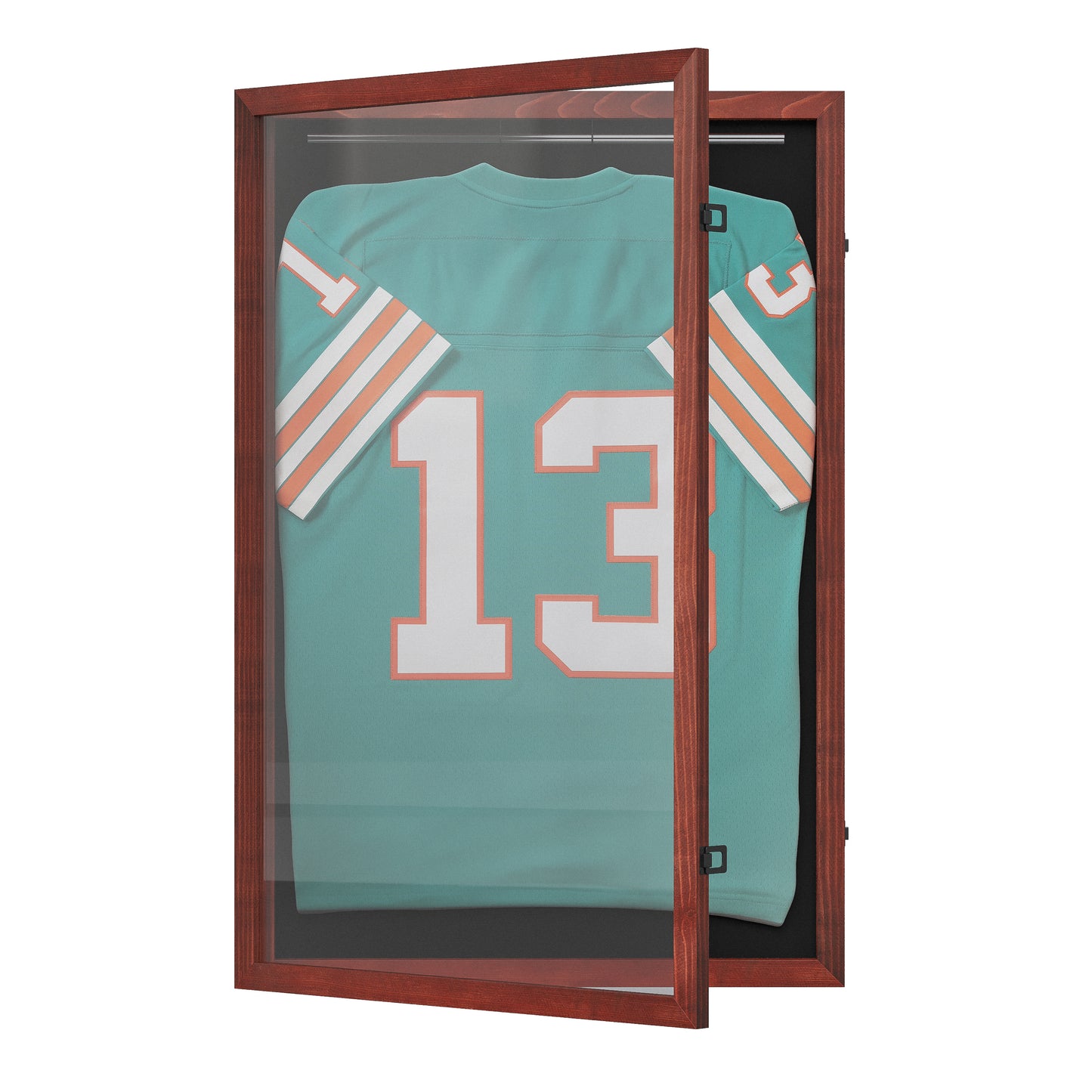 Banks 24x36 Jersey Display Case with Solid Pine Wood Frame, UV Treated Acrylic Window, Velvet Backing Board, and Anti-Theft Lock in Mahogany Mahogany
