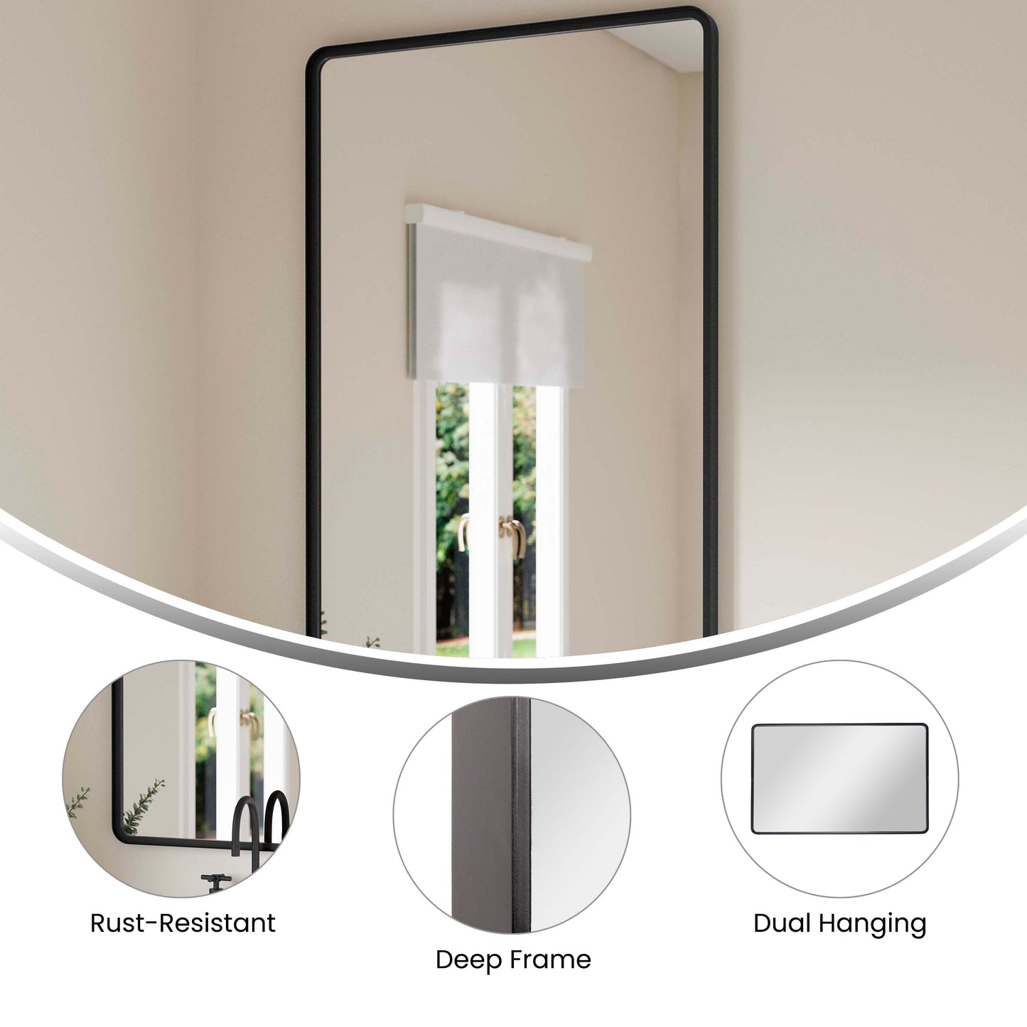 Ava 48" x 30" Metal Deep Framed Wall Mirror - Large Accent Mirror for Bathroom, Entryway, Dining Room, & Living Room in Black Black
