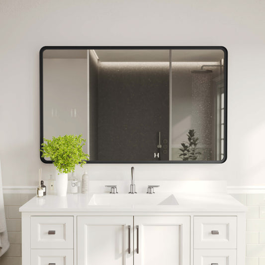 Ava 48" x 30" Metal Deep Framed Wall Mirror - Large Accent Mirror for Bathroom, Entryway, Dining Room, & Living Room in Black Black