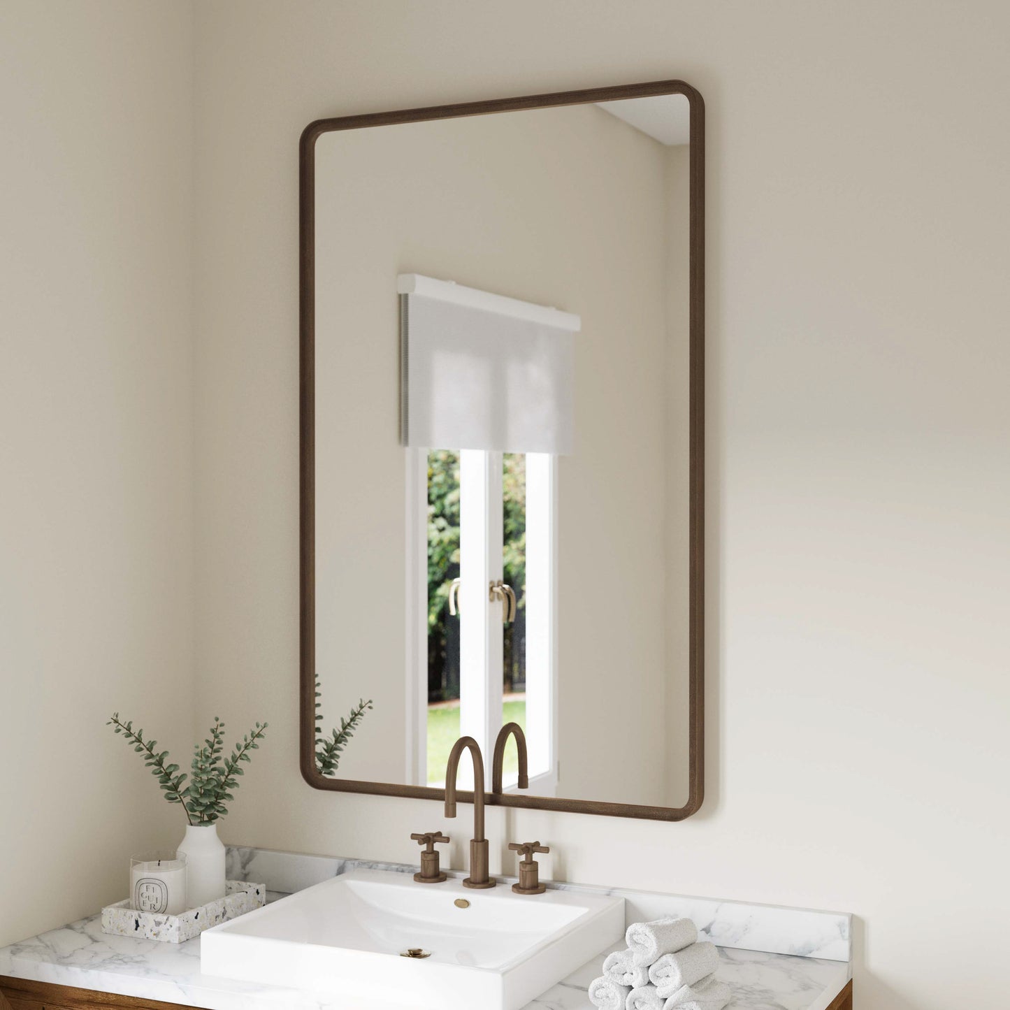 Ava 48" x 30" Metal Deep Framed Wall Mirror - Large Accent Mirror for Bathroom, Entryway, Dining Room, & Living Room in Bronze Bronze