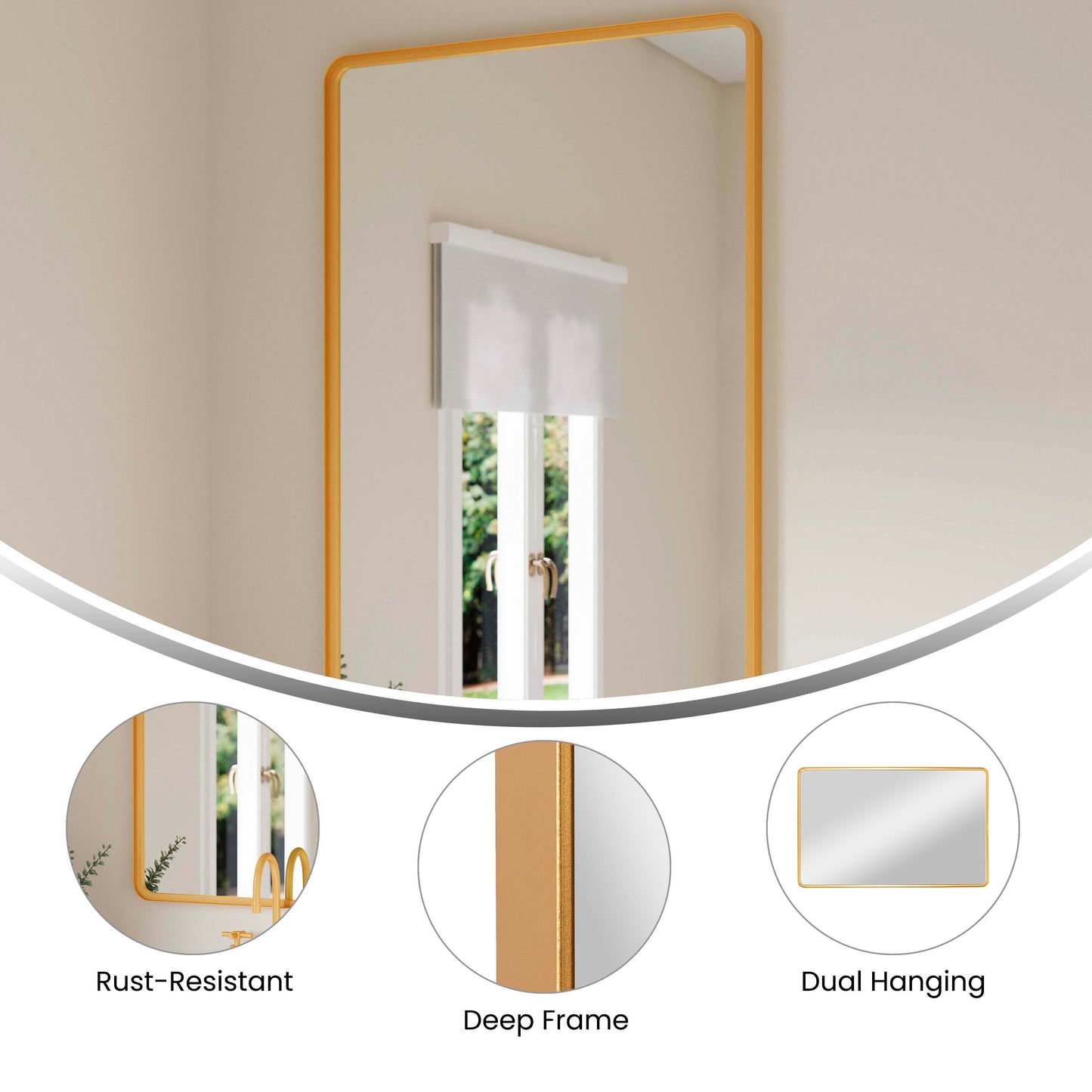 Ava 48" x 30" Metal Deep Framed Wall Mirror - Large Accent Mirror for Bathroom, Entryway, Dining Room, & Living Room in Gold Gold