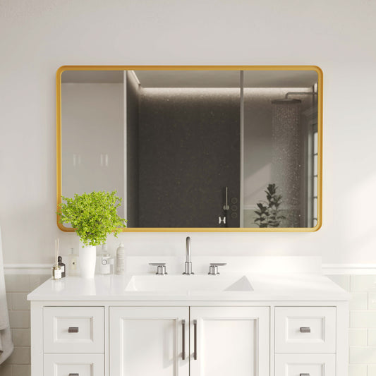 Ava 48" x 30" Metal Deep Framed Wall Mirror - Large Accent Mirror for Bathroom, Entryway, Dining Room, & Living Room in Gold Gold HMHD-24M004YBN-GLD-GG