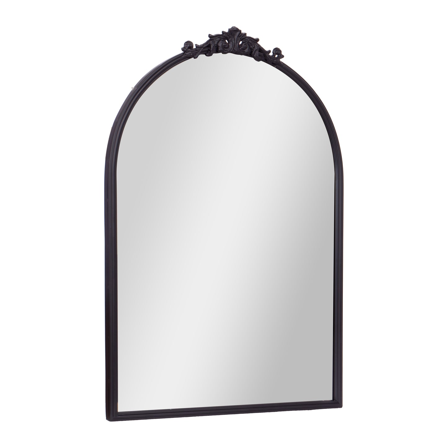 Esme 35" x 24" Traditional Arched Wall Mirror with Baroque Detail - Large Accent Mirror for Bathroom, Entryway, Dining Room, & Living Room in Black Black