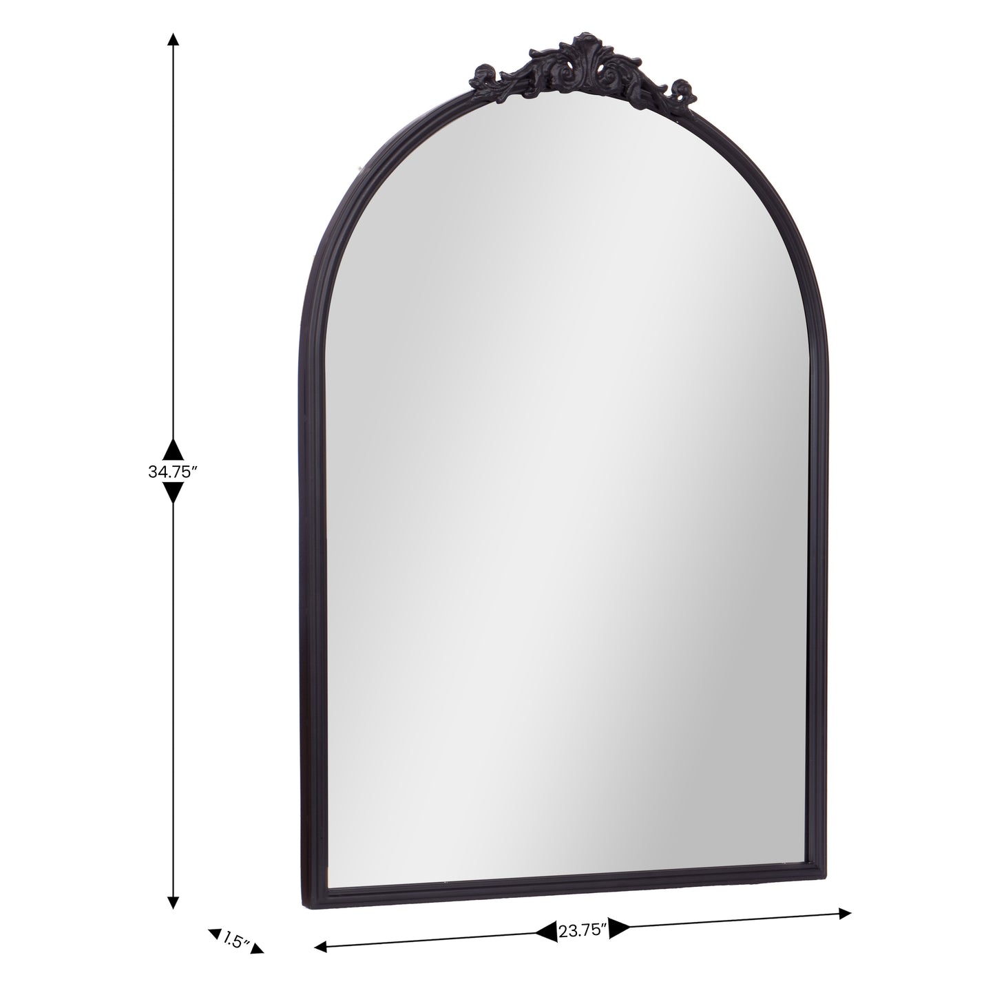 Esme 35" x 24" Traditional Arched Wall Mirror with Baroque Detail - Large Accent Mirror for Bathroom, Entryway, Dining Room, & Living Room in Black Black