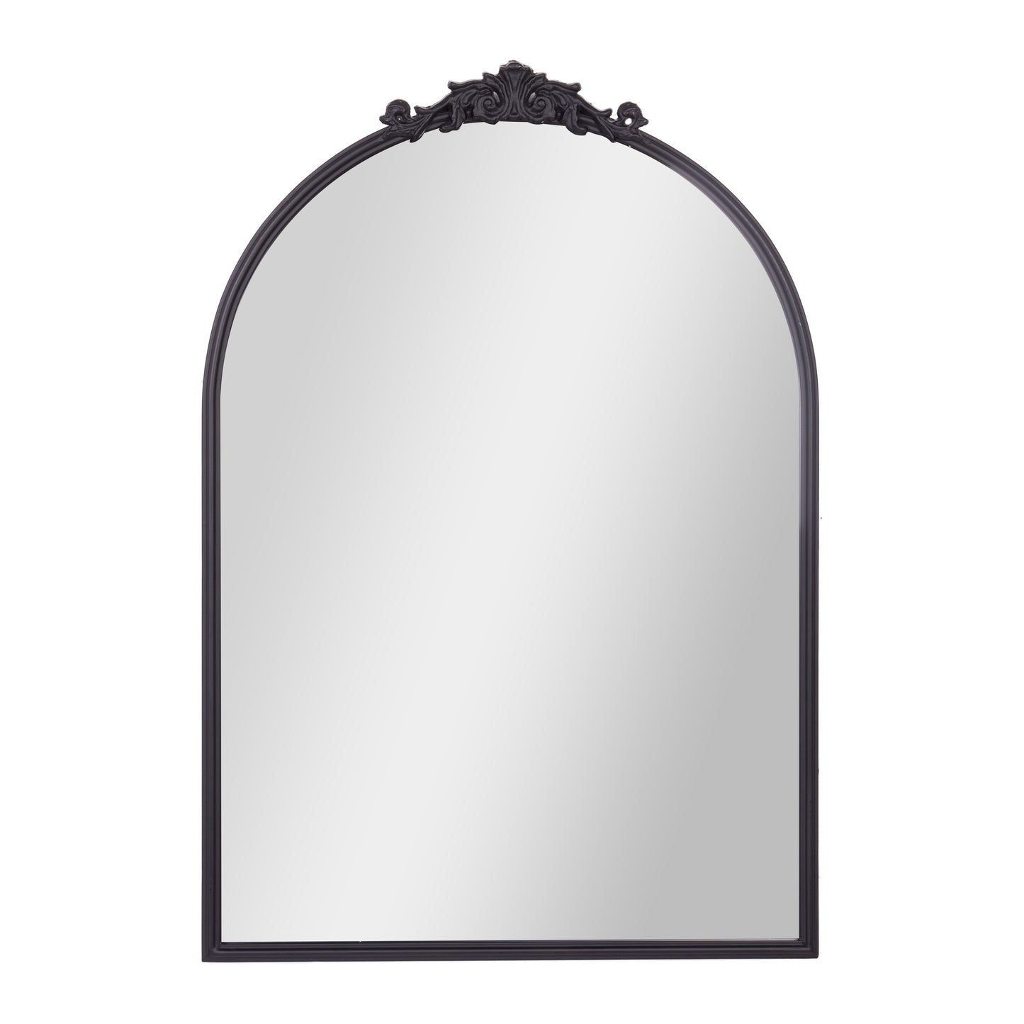 Esme 35" x 24" Traditional Arched Wall Mirror with Baroque Detail - Large Accent Mirror for Bathroom, Entryway, Dining Room, & Living Room in Black Black
