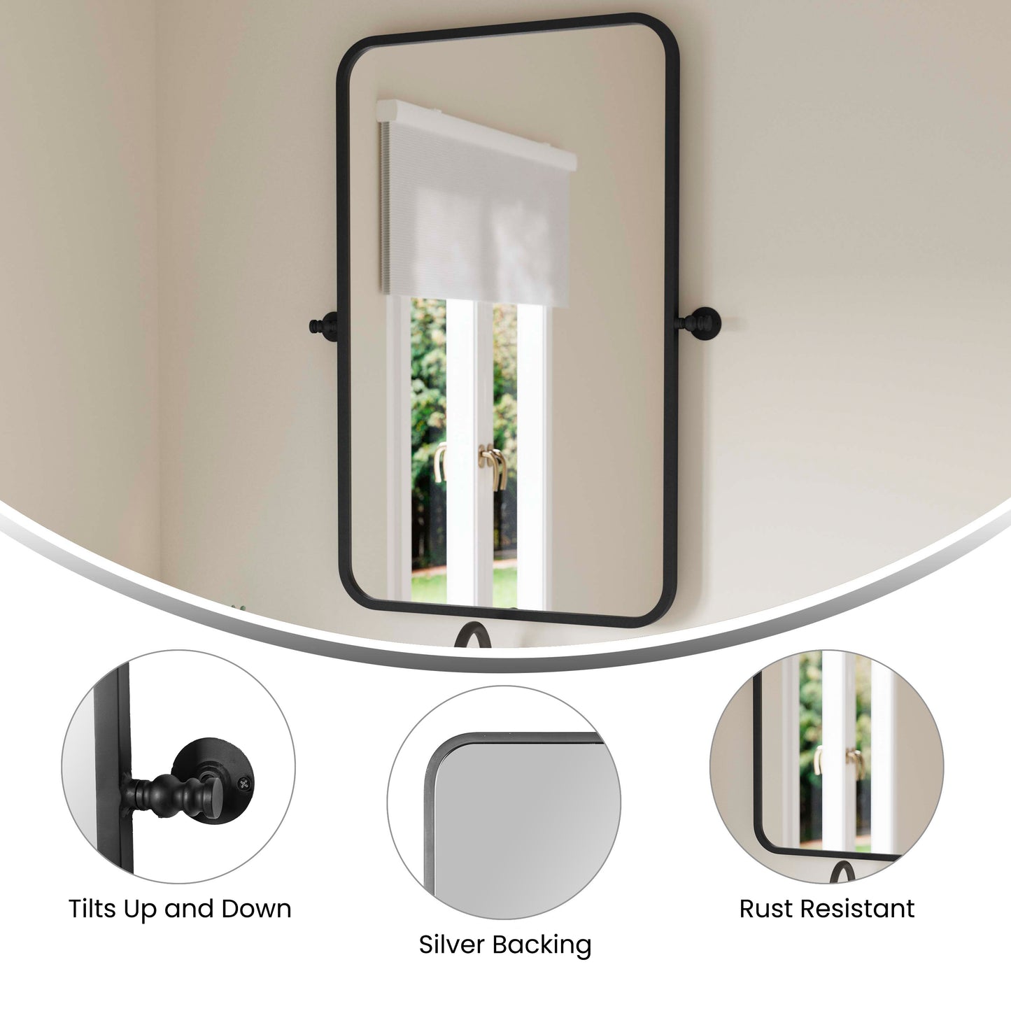Finlay 35" x 27" Metal Pivot Wall Mirror - Large Accent Vanity Mirror for Bathroom in Black Black