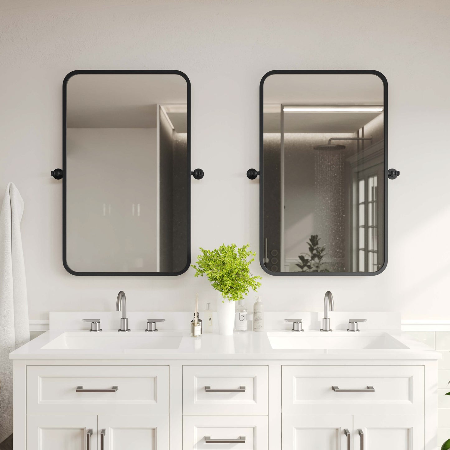 Finlay 35" x 27" Metal Pivot Wall Mirror - Large Accent Vanity Mirror for Bathroom in Black Black
