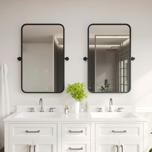Finlay 35" x 27" Metal Pivot Wall Mirror - Large Accent Vanity Mirror for Bathroom in Black Black HMHD-FM24C0056-BLK-GG
