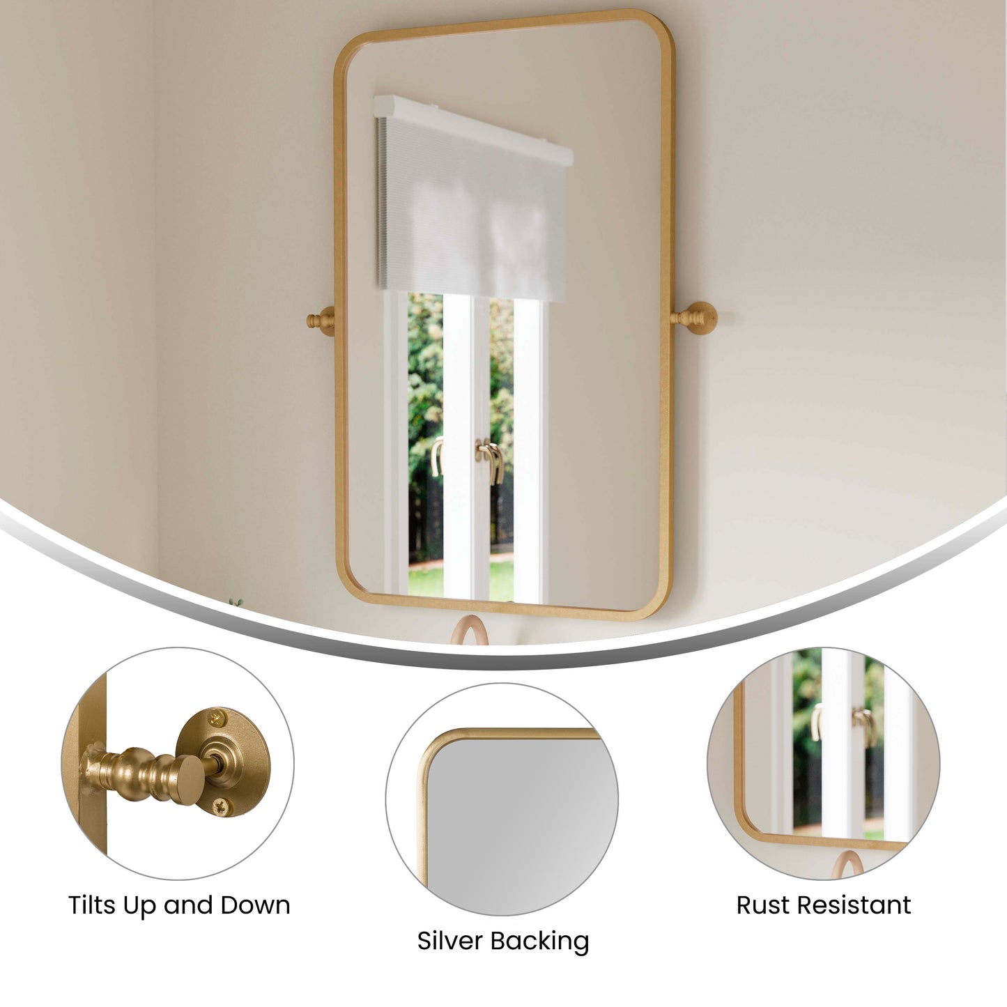 Finlay 35" x 27" Metal Pivot Wall Mirror - Large Accent Vanity Mirror for Bathroom in Gold Gold