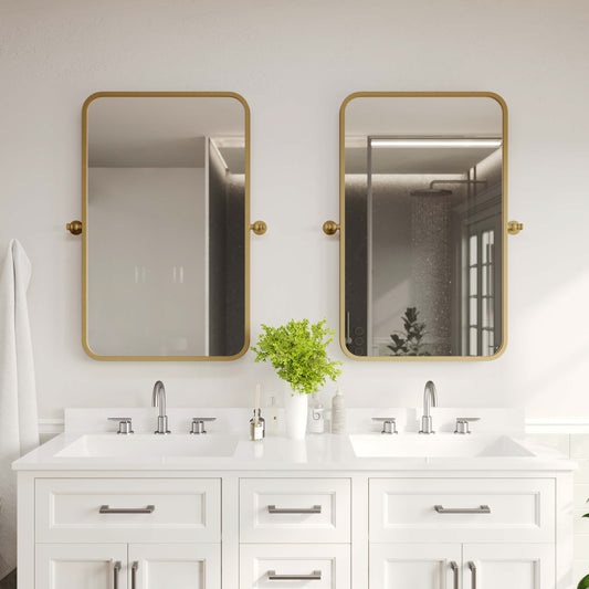 Finlay 35" x 27" Metal Pivot Wall Mirror - Large Accent Vanity Mirror for Bathroom in Gold Gold HMHD-FM24C0056-GLD-GG