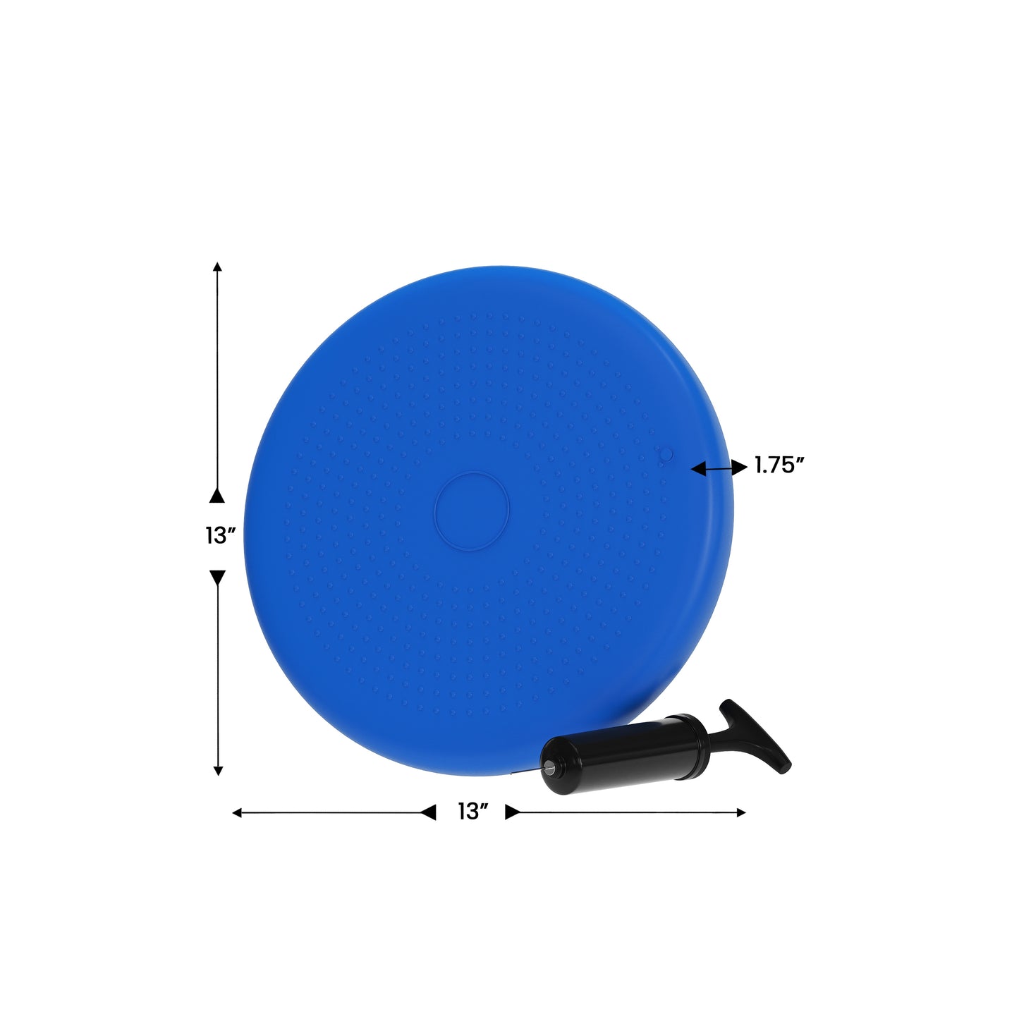 Alfie Blue 13 Inch Round Inflatable Wobble Cushion with Dual Sided Grips for Sitting or Standing and Included Hand Pump Blue