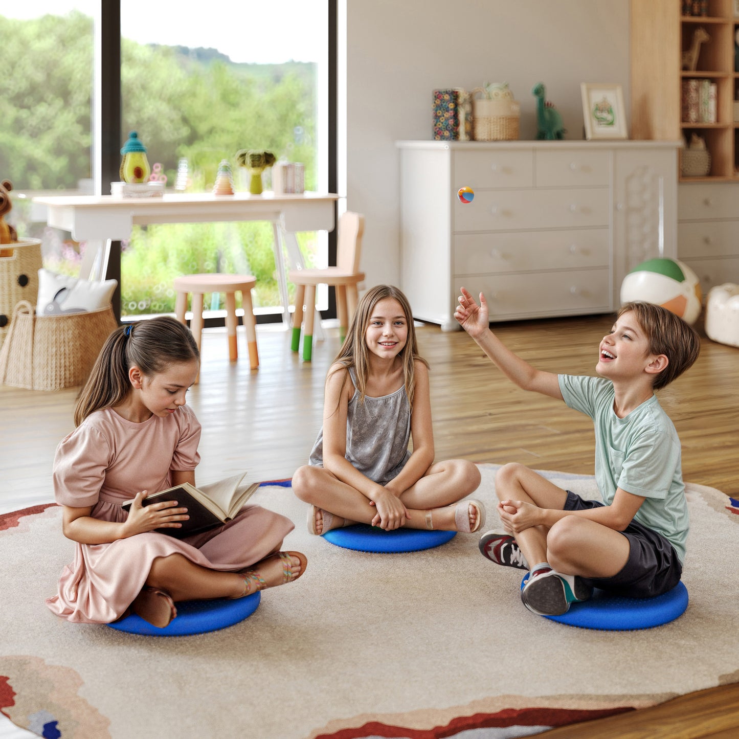 Alfie Blue 13 Inch Round Inflatable Wobble Cushion with Dual Sided Grips for Sitting or Standing and Included Hand Pump Blue