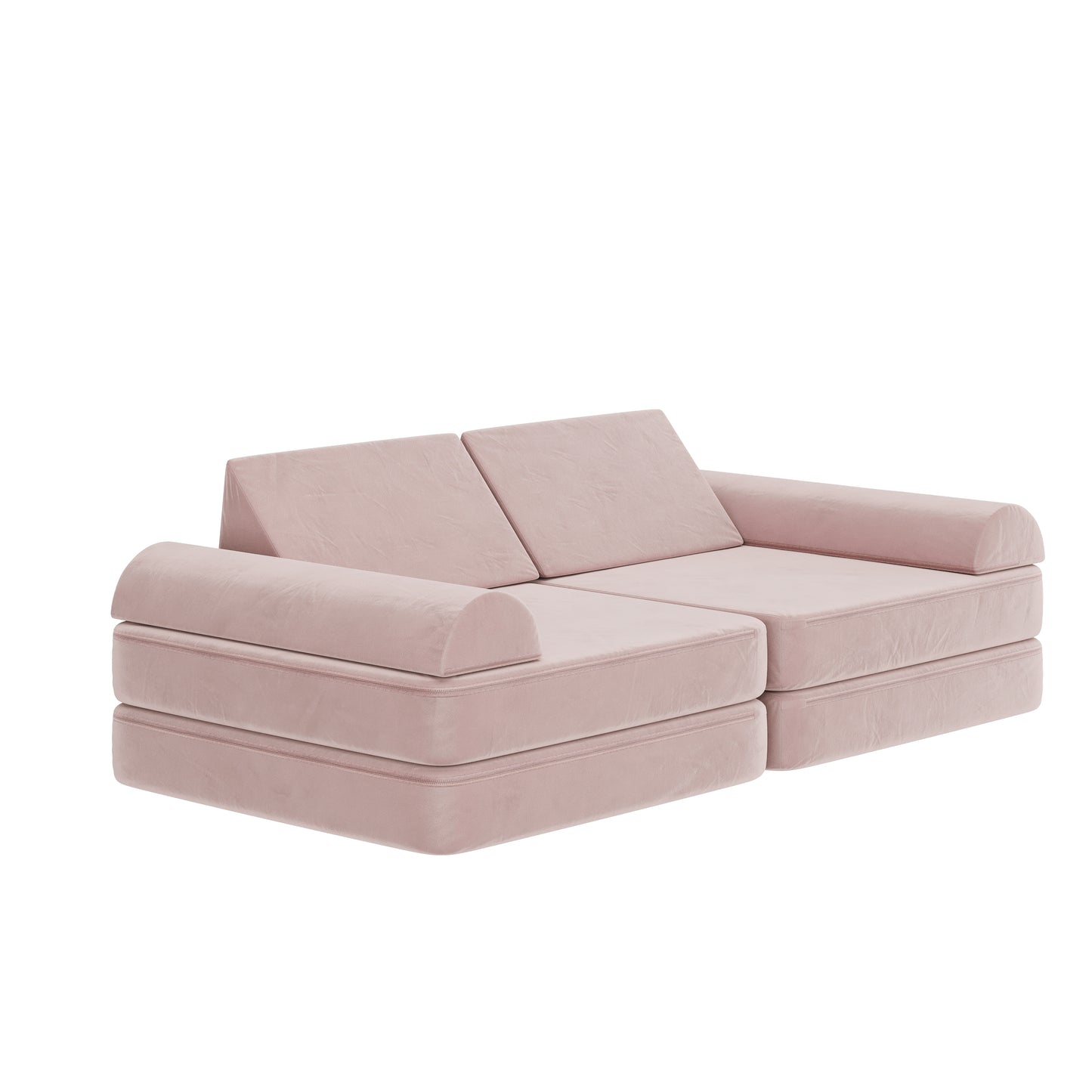 Marlowe 56" Modular Kids Play Couch with 6 Soft Foam Sectional Sofa Pieces in Blush Blush