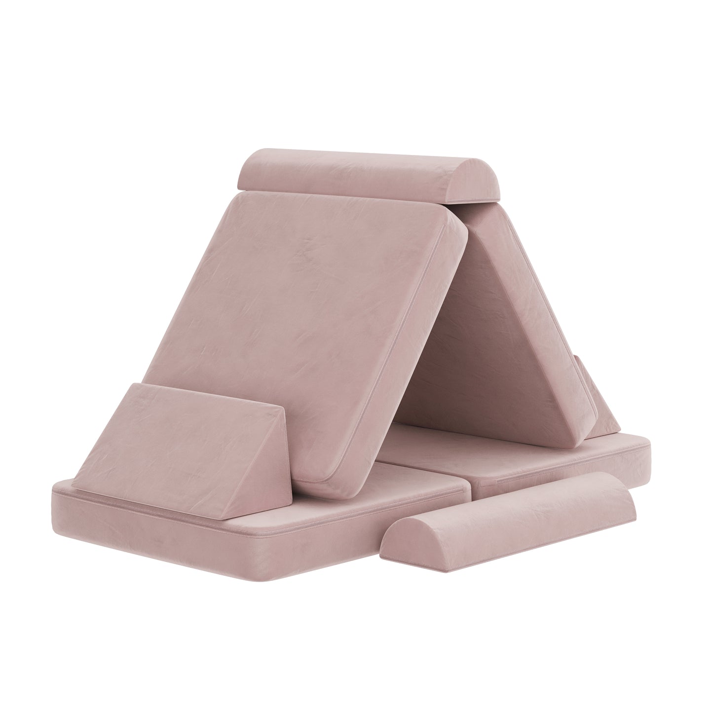 Marlowe 56" Modular Kids Play Couch with 6 Soft Foam Sectional Sofa Pieces in Blush Blush
