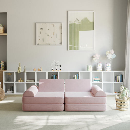 Marlowe 56" Modular Kids Play Couch with 6 Soft Foam Sectional Sofa Pieces in Blush Blush