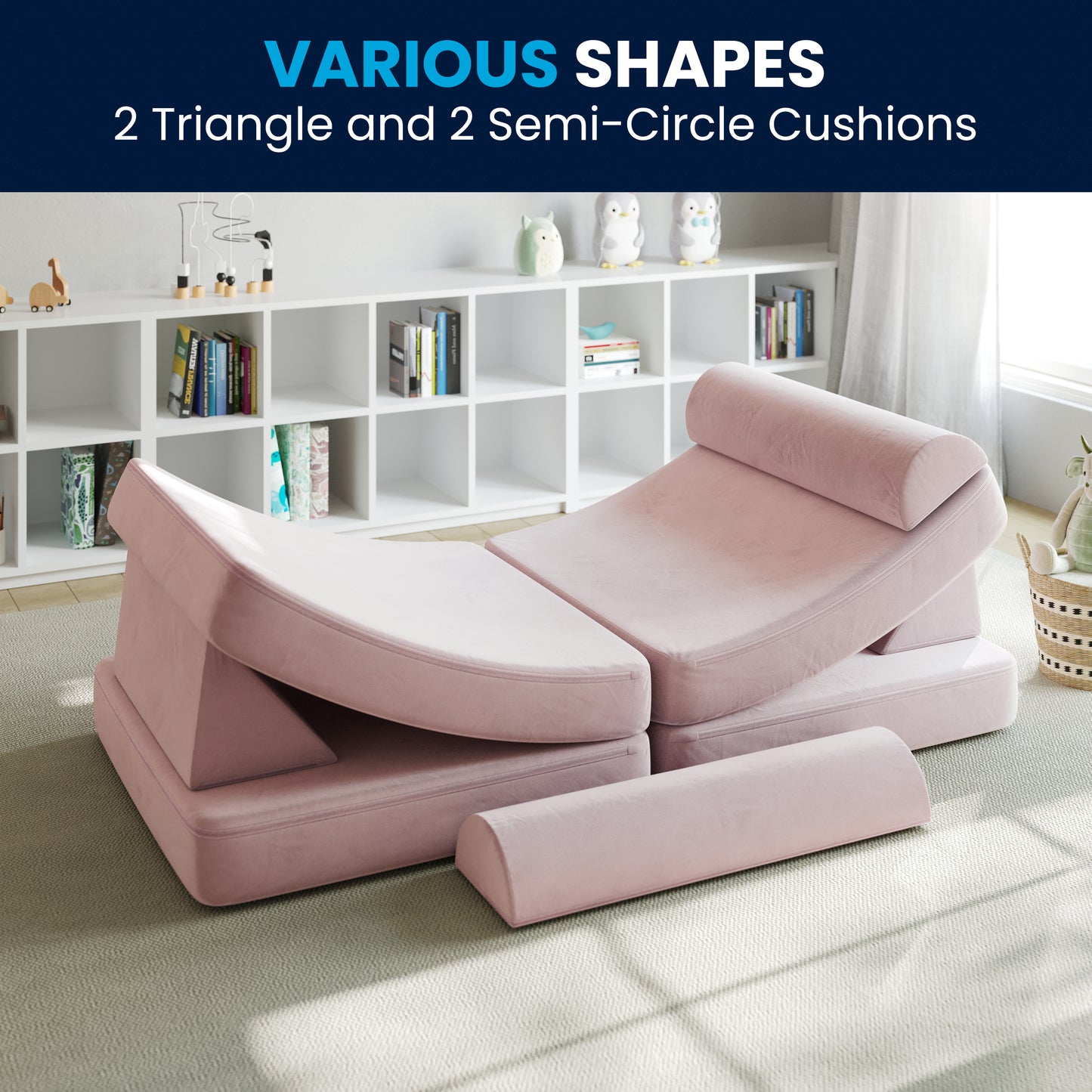 Marlowe 56" Modular Kids Play Couch with 6 Soft Foam Sectional Sofa Pieces in Blush Blush
